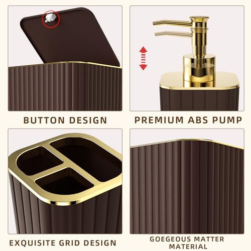 XLHOMO Bathroom Set - 26PC Bathroom Set with Shower Curtain and Rugs, Bathroom Accessory Set, Brown Bathroom Accessories Set, Trash Can & Soap Dispenser