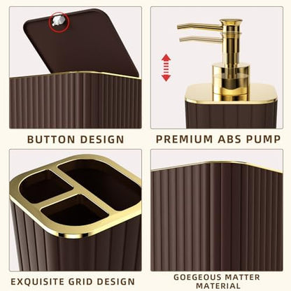 XLHOMO Bathroom Set - 26PC Bathroom Set with Shower Curtain and Rugs, Bathroom Accessory Set, Brown Bathroom Accessories Set, Trash Can & Soap Dispenser