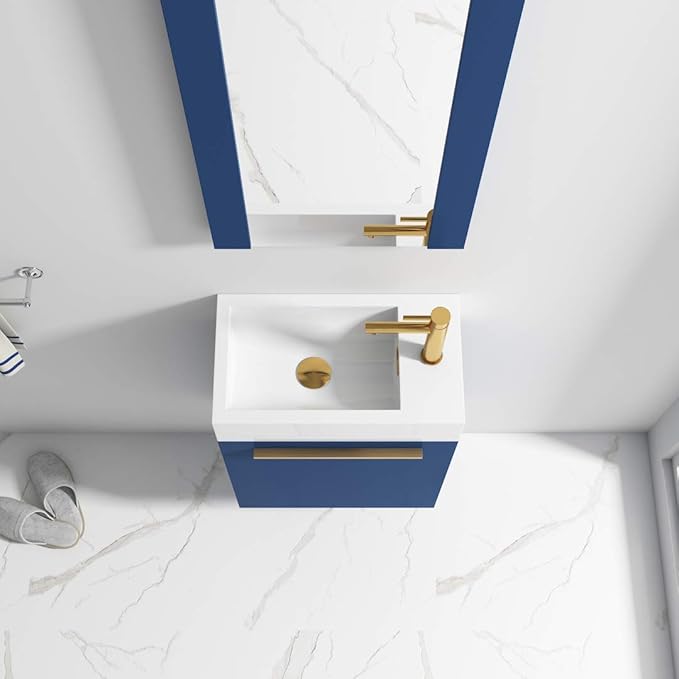 Blossom 18 Inch Navy Blue Small Bathroom Vanity with Sink, Narrow Bathroom Vanity