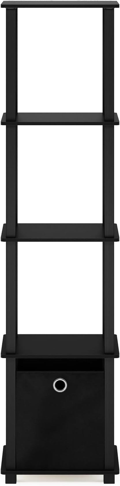 Furinno Turn-N-Tube Book Shelf, 5-Tier Square Open Frame Display Shelf, Corner Storage Shelves with Storage Bin, Shelving Unit, for Organization and Storage, Living Room, Garage, Home Office, Black