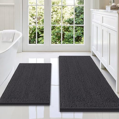 Smiry Chenille Bathroom Rugs Sets 2 Piece (47x20+30x20, Charcoal Grey)
