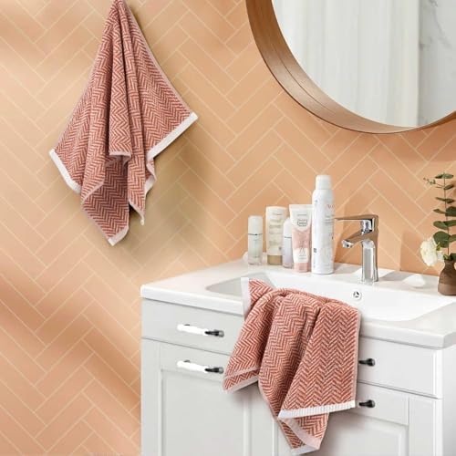 Cleanbear Hand Towels with Herringbone Stripes - Cotton, 4 Pack Coral