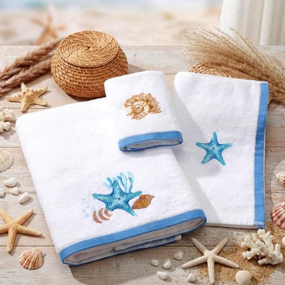 Peryiter 3 Pack Coastal Seashell Decorative Bath Towel Set