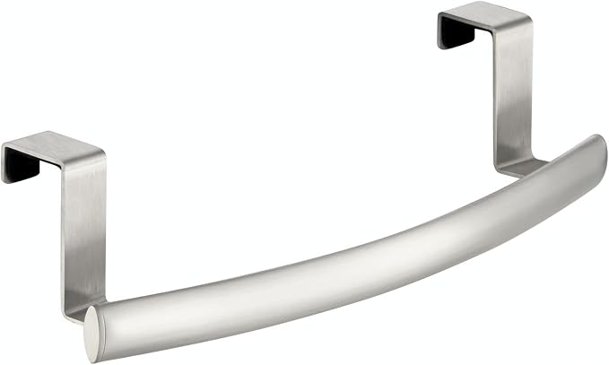 mDesign Steel Over Door Curved Towel Bar Storage, Hanger for Cabinet or Cupboard, Holder Rack for Kitchen, Bathroom - Holds Hand/Dish Towels, Washcloths - Spira Collection - 2 Pack - Brushed Chrome