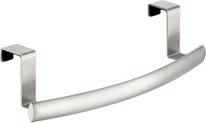 mDesign Steel Over Door Curved Towel Bar Storage, Hanger for Cabinet or Cupboard, Holder Rack for Kitchen, Bathroom - Holds Hand/Dish Towels, Washcloths - Spira Collection - 2 Pack - Brushed Chrome