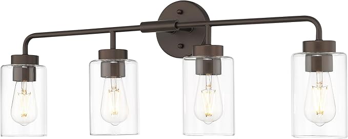 zeyu 30.6" 4-Light Bronze Bathroom Vanity Light, Clear Glass, ZS62B-4W ORB | Oil Rubbed Bronze Bathroom Light, 30.6-Inch 4-Light Design, Clear Glass Shades, Hardwired, Up/Down Mount, ETL Listed