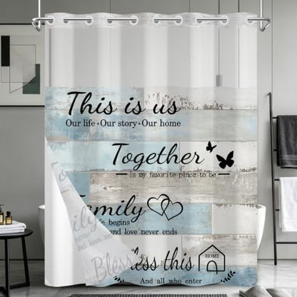 No Hook Shower Curtain with Snap-in Liner 71x74 Inch