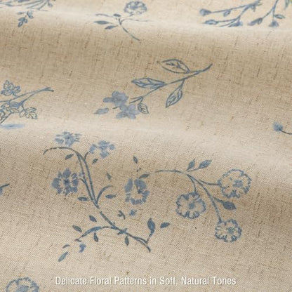 Blue Floral Farmhouse Vintage Linen Shower Curtain French Country 72Wx84H