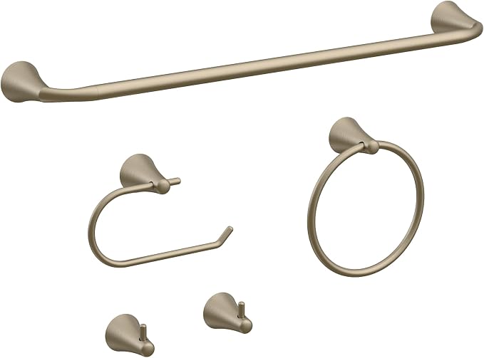 PIERCETON Collection, 5-Piece Bathroom Hardware Accessories Set, Towel Ring, Adjustable Expandable Towel Bar, Two Towel and Robe Hook, Toilet Paper Holder, Wall Mounted, Satin Nickel