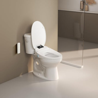 Bidet Toilet Seat with Remote Control, Electronic Heated Bidet Seat with Adjustable Warm Water and Pressure, Warm Air Drying, Display Screen, Night Light, Slow Closed Toilet Lid, Elongated