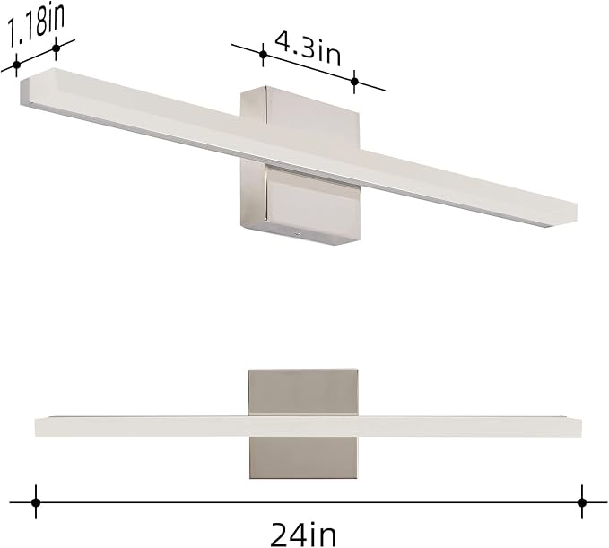 Modern 24IN 14W Bathroom Light Fixture, Chrome Vanity Lights for Mirror, 2 Packs, Waterproof, Daylight White Light(6000K), Stainless Steel, A-Silver, Hardwired