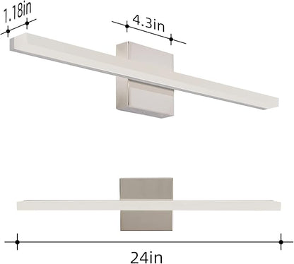 Modern 24IN 14W Bathroom Light Fixture, Chrome Vanity Lights for Mirror, 2 Packs, Waterproof, Daylight White Light(6000K), Stainless Steel, A-Silver, Hardwired