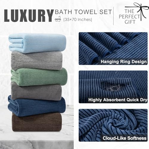 4 Piece Bath Towel Set 35"x70"Oversized Bath Towel for Bathroom Ultra Soft Fluffy Extra Large Bath Sheet Luxury Premium Bathroom Towel Highly Absorbent Quick Dry Shower Towel for Hotel Spa,Navy Blue