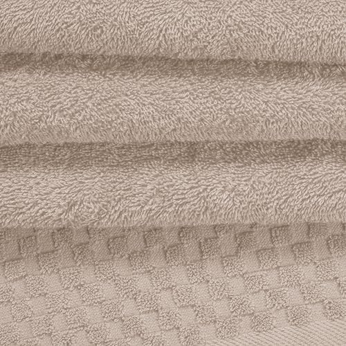 MyOwn Premium Cotton 6 Pack Towel Set for Bathroom, Contains 2 Bath Towels 28x55 inch, 2 Hand Towels 16x24 inch & 2 Wash Coths 12x12 inch, Ideal Everyday use, Compact & Lightweight - Tan