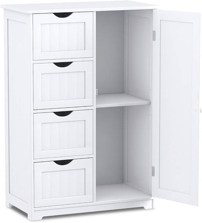 Giantex Bathroom Storage Cabinet with Drawers - 4 Drawer Storage Organizer w/Cupboard, Adjustable Shelf, Anti-Toppling Device, Entryway Storage Unit Console Table, Bathroom Floor Cabinet (White)