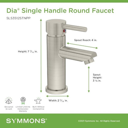 Symmons Dia Single-Hole Single-Handle Bathroom Faucet with Push Pop Drain in Satin Nickel (1.0 GPM)