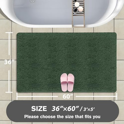 Bathroom Rugs 36 x 60 Inch – Extra Large Bath Mat | Absorbent and Washable Thick Chenille Bath Rugs Non-Slip Runner Rug for Bathroom, Shower, Tub(Hunter Green)