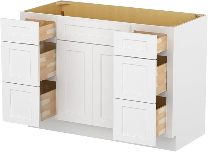 Furinno Shaker Two Drawer Stack Bath Vanity Cabinet Without Top, Ready to Assemble, 21 D x 48 W x 34.5 H, White