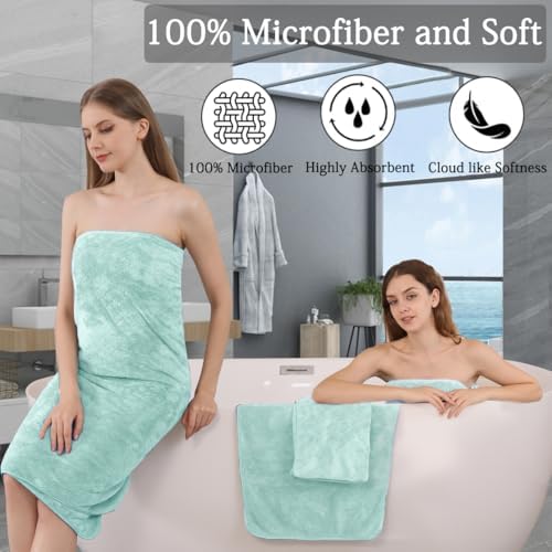 Hailea Luxury Bath Towels Set - 12 Piece (4 Large Bath Towels,4 Hand Towels,4 Washcloths), 100% Microfiber,Extra Absorbent Super Soft & Quick Dry,Complete Family Pack for Bathroom Gym Pool,Mint Green