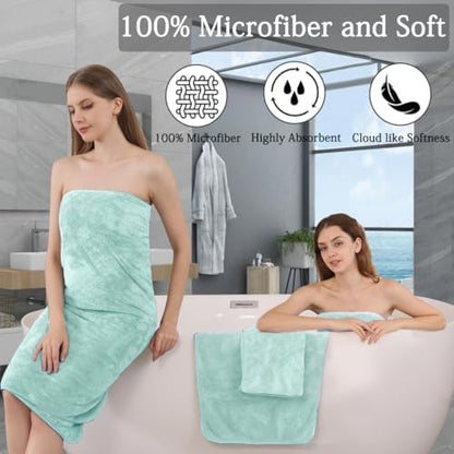 Hailea Luxury Bath Towels Set - 12 Piece (4 Large Bath Towels,4 Hand Towels,4 Washcloths), 100% Microfiber,Extra Absorbent Super Soft & Quick Dry,Complete Family Pack for Bathroom Gym Pool,Mint Green