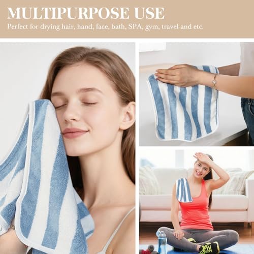 KinHwa Hand Towels for Bathroom, Microfiber Blue Stripe Hand Towels, 2 Pack