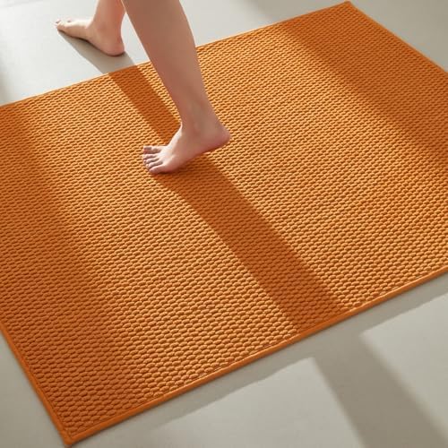 TYUU Large Bathroom Rugs Non Slip Washable Bath Rugs Super Absorbent Bathroom Rug Thin Quick Dry Low Pile Bath Mats, Orange 36"x48"