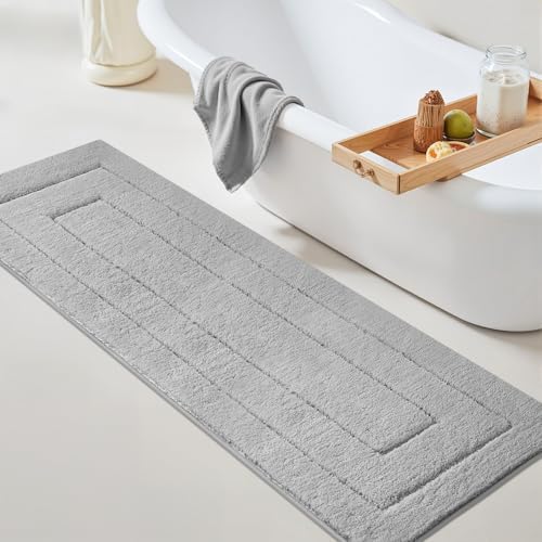 GRANNY SAYS Gray Bathroom Rug 71" x 24", Non-Slip Microfiber Bath Mat