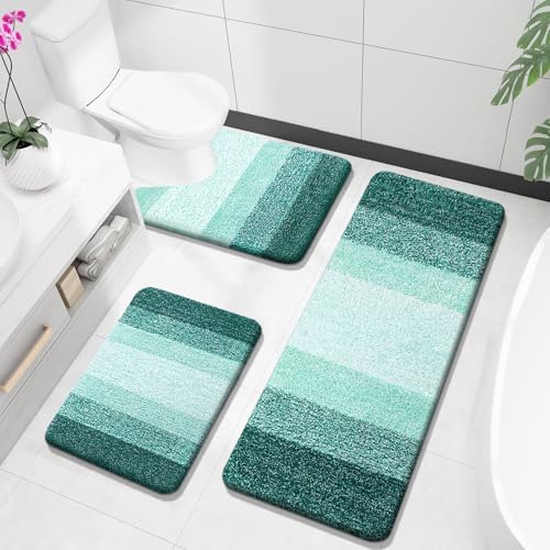 OLANLY Microfiber Bathroom Rugs Sets 3 Piece, 47"x20"+24"x16"+24"x20"