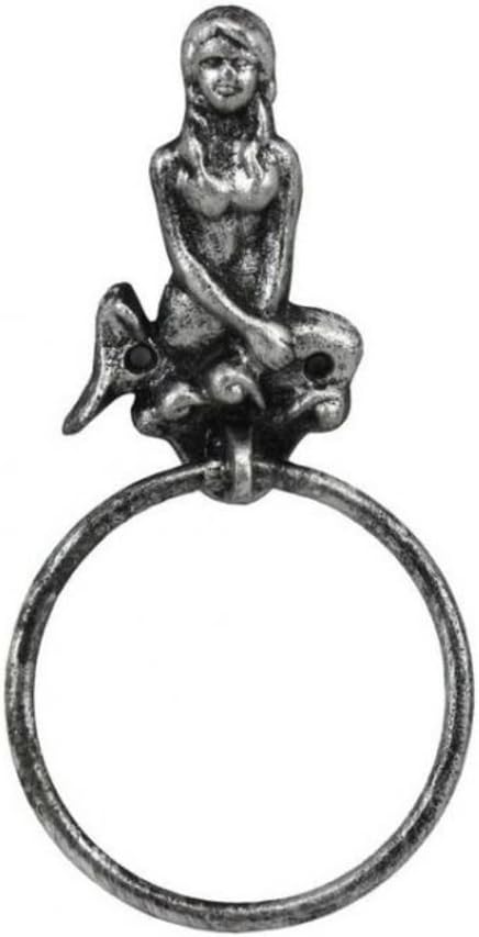 Antique Silver Cast Iron Mermaid Towel Holder 8.5 Inch - Mermaid Decoration - Metal Wall Art