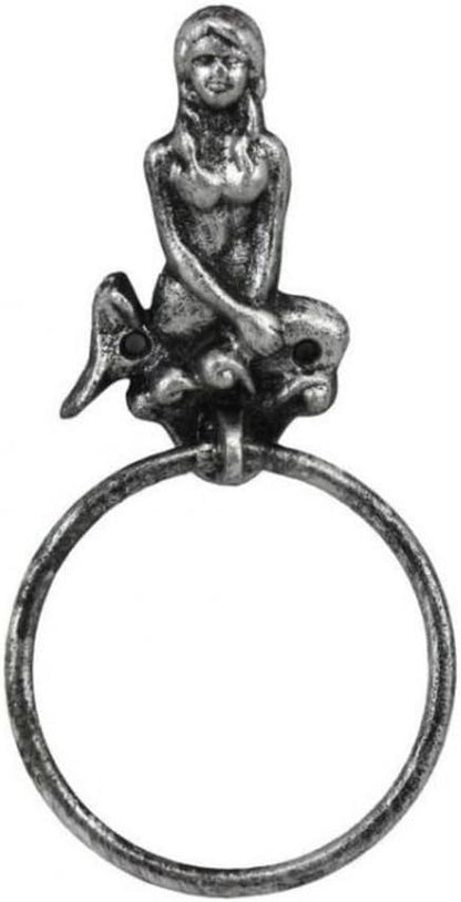 Antique Silver Cast Iron Mermaid Towel Holder 8.5 Inch - Mermaid Decoration - Metal Wall Art
