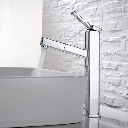 KAIYING Bathroom Pull Down Vessel Sink Faucet, Lavatory Single Hole Basin Sink Faucet with Pull Out Sprayer, Single Handle Utility Mixer Tap with Rotating Spout (Tall, Chrome)