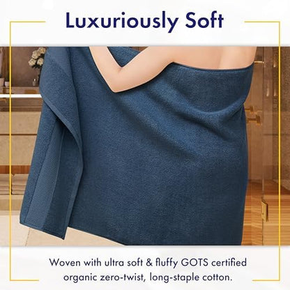 Alusa Home 100% Organic Luxury Bath Sheets - GOTS Certified - Extra Large 35x70 Inches (Pack of 2) Zero-Twist, Long-Staple Cotton Bath Sheet Set (Navy Blue)
