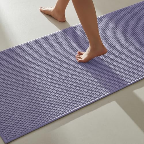 TYUU Bathroom Runner Rugs, Long Bath Mat Runner Washable Thin Quick Dry Low Pile Bathroom Runner Rugs Non Slip, Lavender 16"x60"