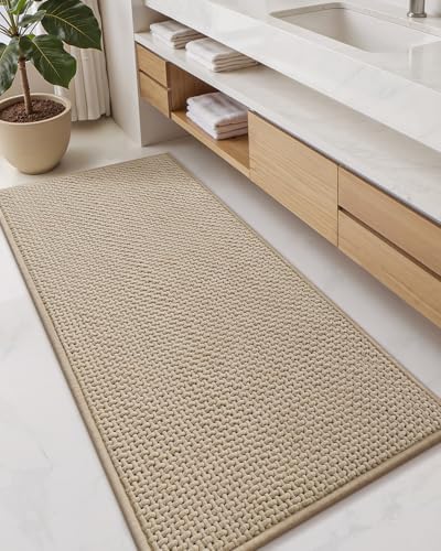 Color&Geometry 24"x59" Chenille Pile Bathroom Rugs Upgraded Denser,Khaki