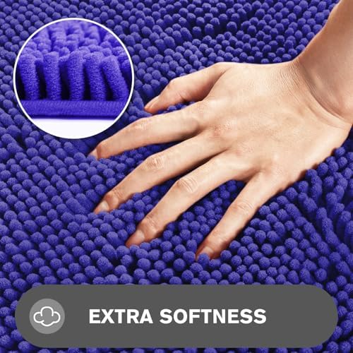 Bathroom Runner Rug 47 x 17 Inch – Long Bath Mat | Absorbent and Washable Thick Chenille Bath Rug Non-Slip Runner Rug for Bathroom, Shower, Sink(Royal Blue)
