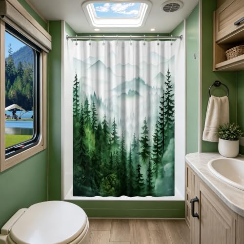 Dark Green and White Stall Shower Curtain, 47X64 in Narrow Small, Forest