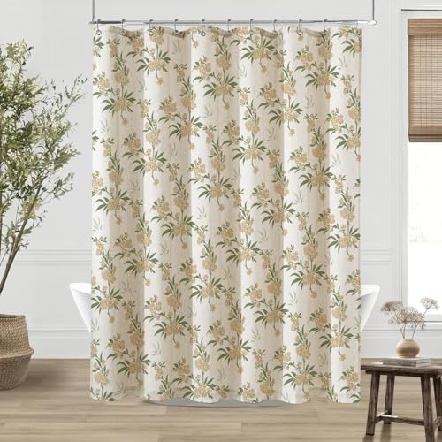 ORTIGIA Linen Shower Curtain Sage Green Floral Shower Curtains Farmhouse Vintage Boho Rustic Block Print Cottagecore Decor for Bathroom 72 W x 72 L