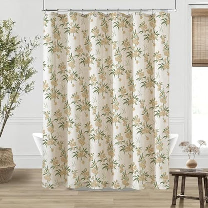 ORTIGIA Linen Shower Curtain Sage Green Floral Shower Curtains Farmhouse Vintage Boho Rustic Block Print Cottagecore Decor for Bathroom 72 W x 72 L