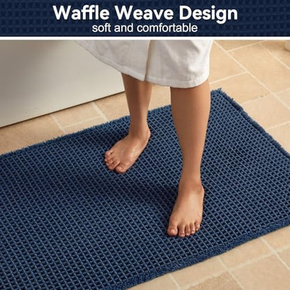 Triohero Waffle Runner Rug Bathroom, Long Boho Bath Mat, 24x72 Navy Blue