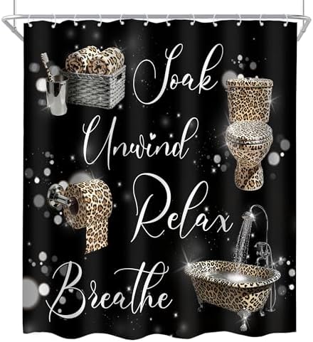 Cheetah Leopard Brown Women Cool 4Pcs Bathroom Shower Curtain Set with Rugs