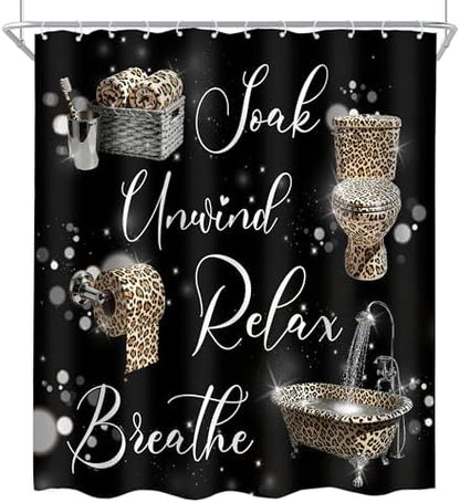 Cheetah Leopard Brown Women Cool 4Pcs Bathroom Shower Curtain Set with Rugs