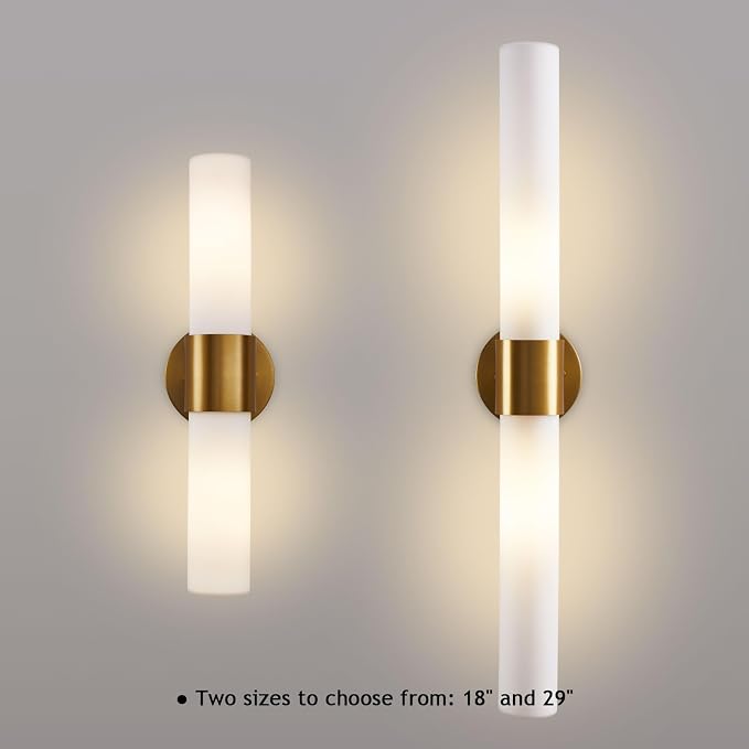 18 Inch Modern Gold Vanity Wall Sconce with Frosted Glass Shades | Mirror for Bathroom Bedroom Living Room Hallway Decor