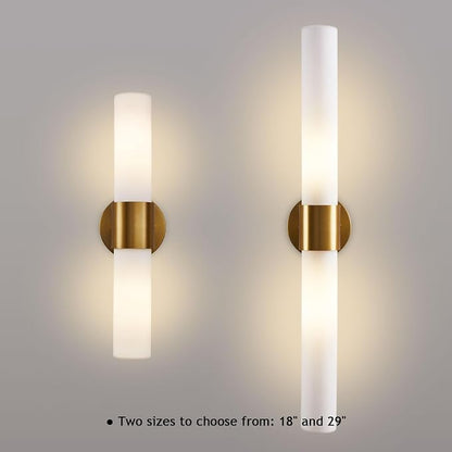 18 Inch Modern Gold Vanity Wall Sconce with Frosted Glass Shades | Mirror for Bathroom Bedroom Living Room Hallway Decor