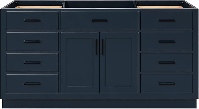 ARIEL Hepburn 66-inch Bathroom Vanity Base Cabinet,Solid Wood, 2 Soft Closing Doors, 9 Dovetail Drawers, Midnight Blue