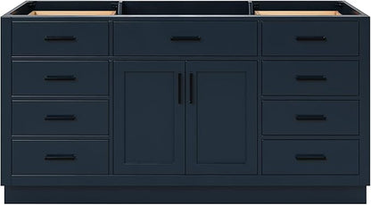 ARIEL Hepburn 66-inch Bathroom Vanity Base Cabinet,Solid Wood, 2 Soft Closing Doors, 9 Dovetail Drawers, Midnight Blue