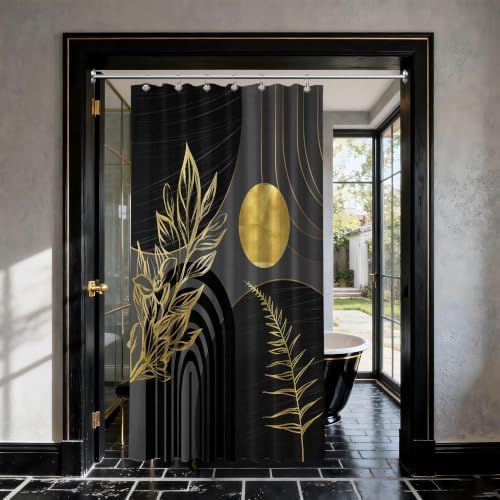 Black and Gold Stall Shower Curtain, 36X72 in Narrow Small, Mid Century