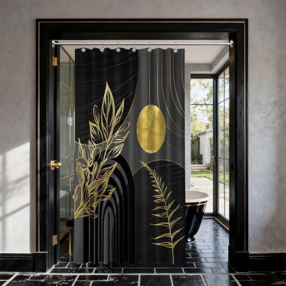 Black and Gold Stall Shower Curtain, 36X72 in Narrow Small, Mid Century