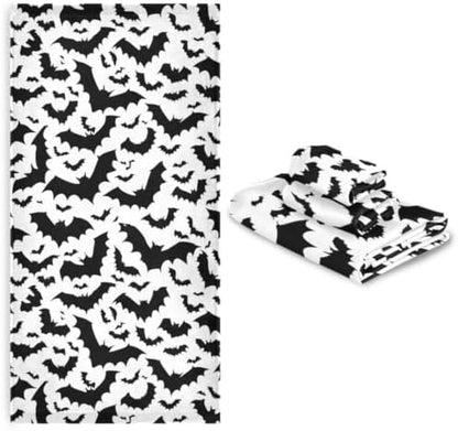 Naanle Soft 1 Bath Towel+1 Hand Towel+1 Washcloth, Halloween Black Bats Pattern 3 Towels Set Decor for Home,Bathroom, Hotel, Gym, Spa and Beach