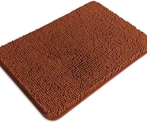 Rust Bathroom Rugs – Absorbent and Washable Bath Mat, Non-Slip, Thick Soft Chenille Bath Rugs for Bathroom Floor, Shower, Sink - 17" x 24"