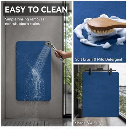MontVoo -Bath Mat Rug-Rubber Backing Non Slip Quick Dry Absorbent Thin Bathroom Rugs Fit Under Door-Faux Suede Surface Bathroom Floor Mats-Shower Rug for in Front of Bathtub Shower Royal Blue 17"x59"